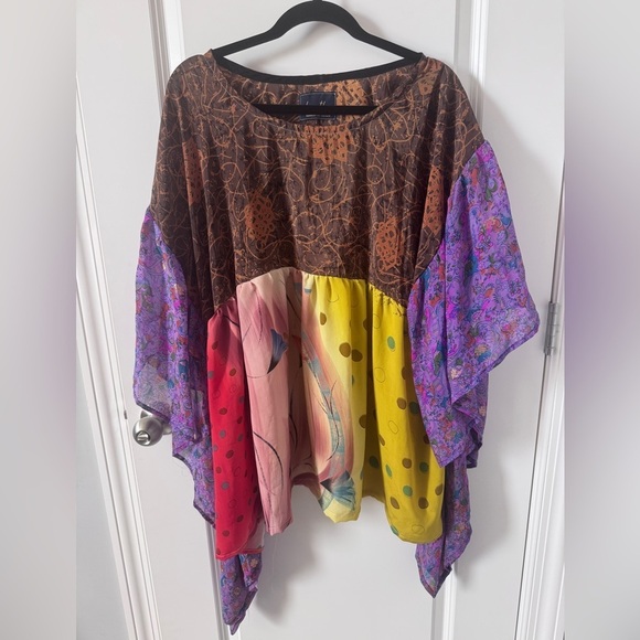 Tops - Colorful Patchwork Poncho Blouse Top